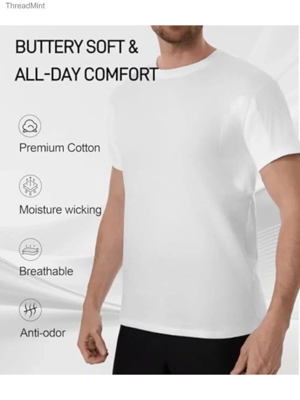2 Pack Mens Sweatproof Undershirts Cotton Crew Neck Regular Fit Sweat Blocking